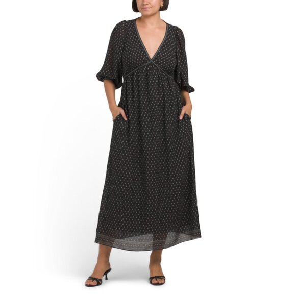 MAX STUDIO Black Elbow Sleeve V-neck Maxi Dress - Picture 1 of 2